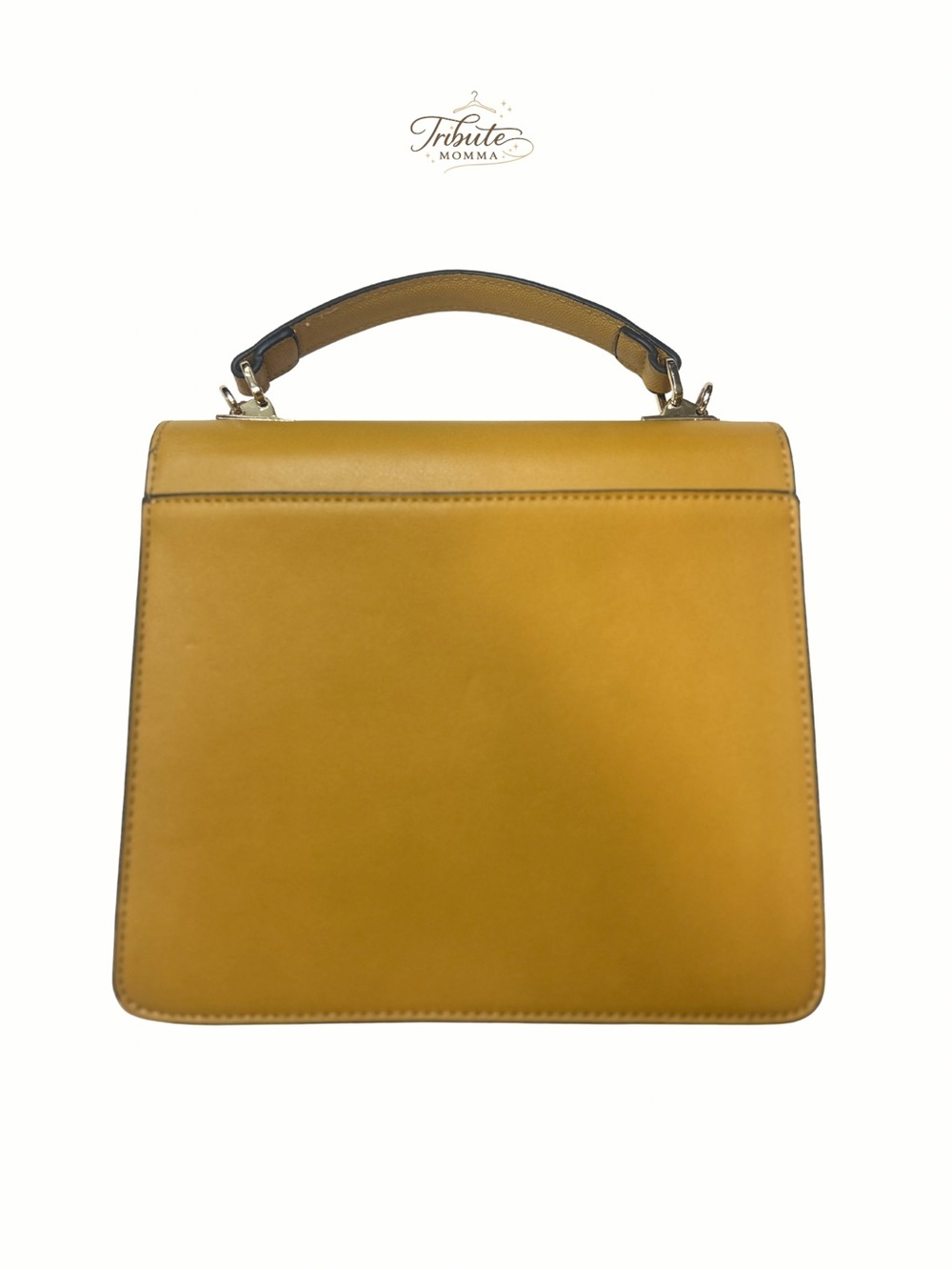 Cleo Mustard Top Handle Bag w/ Tortoiseshell Chain Accent Structured Satchel - Picture 2 of 5